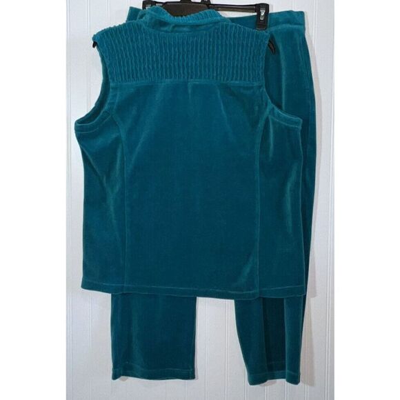 D & Co Active Suit Teal Zipper Vest Pockets Flare Pants With Pockets Set Size LP - Picture 2 of 9